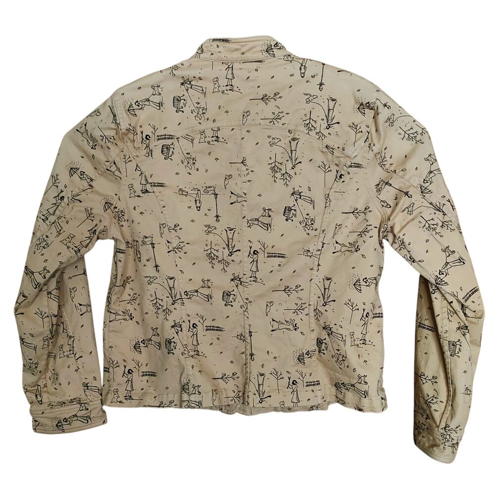 Christopher & Banks Womens Tan Stretch Jacket Dog People City Park Graphic Sz XL - Picture 3 of 6